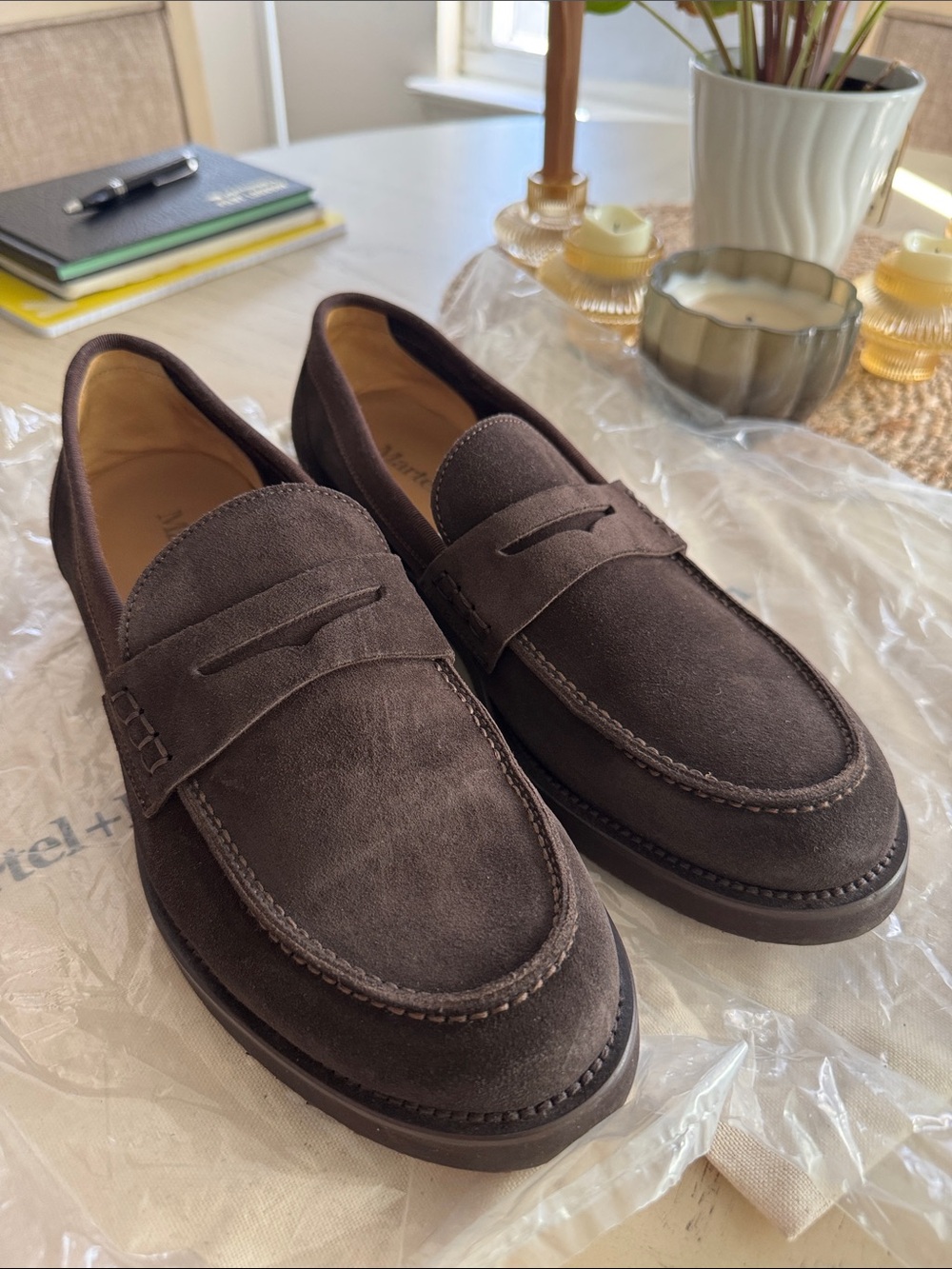Men's Suede Penny Loafers in Dark Brown